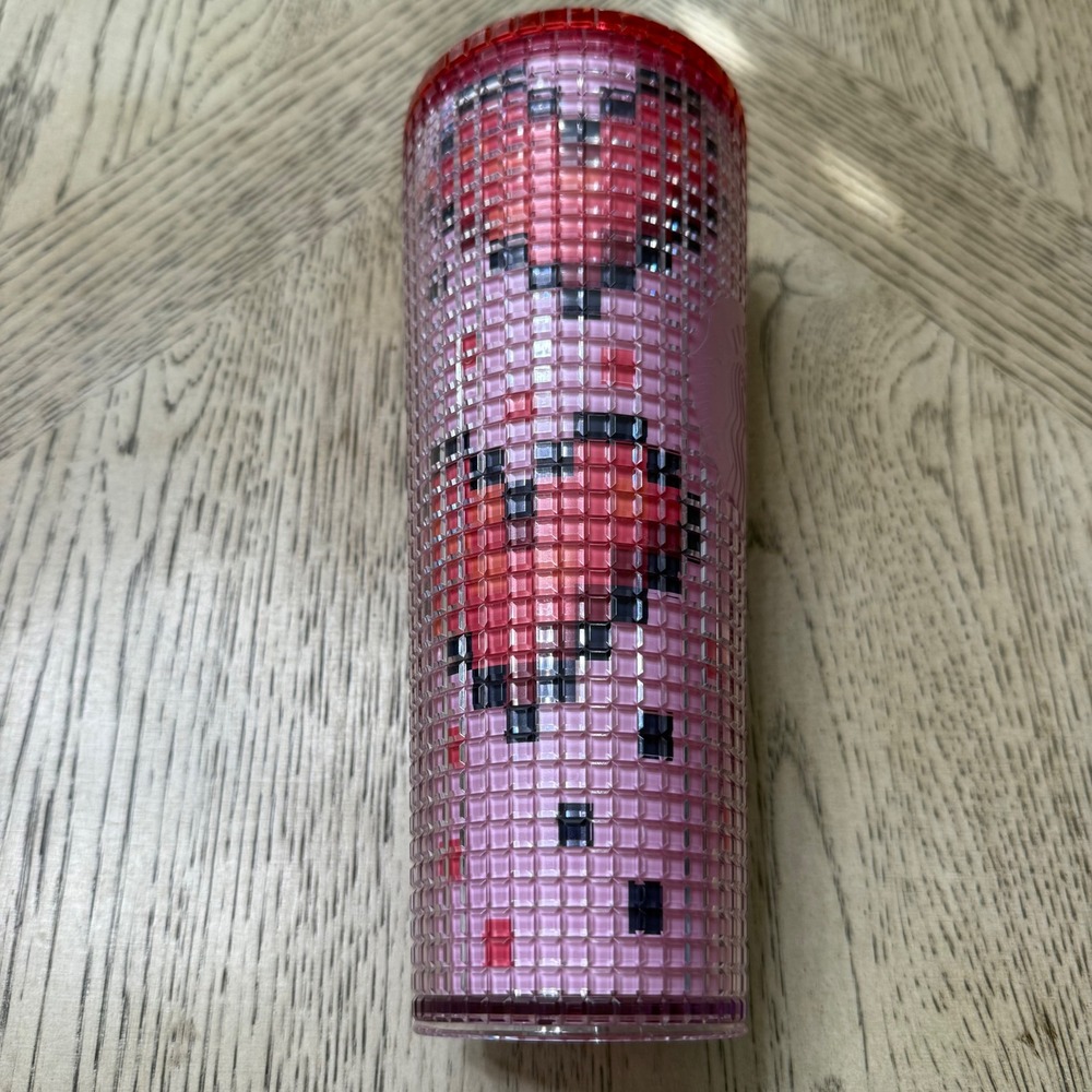 Starbucks Pink Pixel Heart Studded Tumbler‎ Cup Venti 24oz 2025 Valentines Day